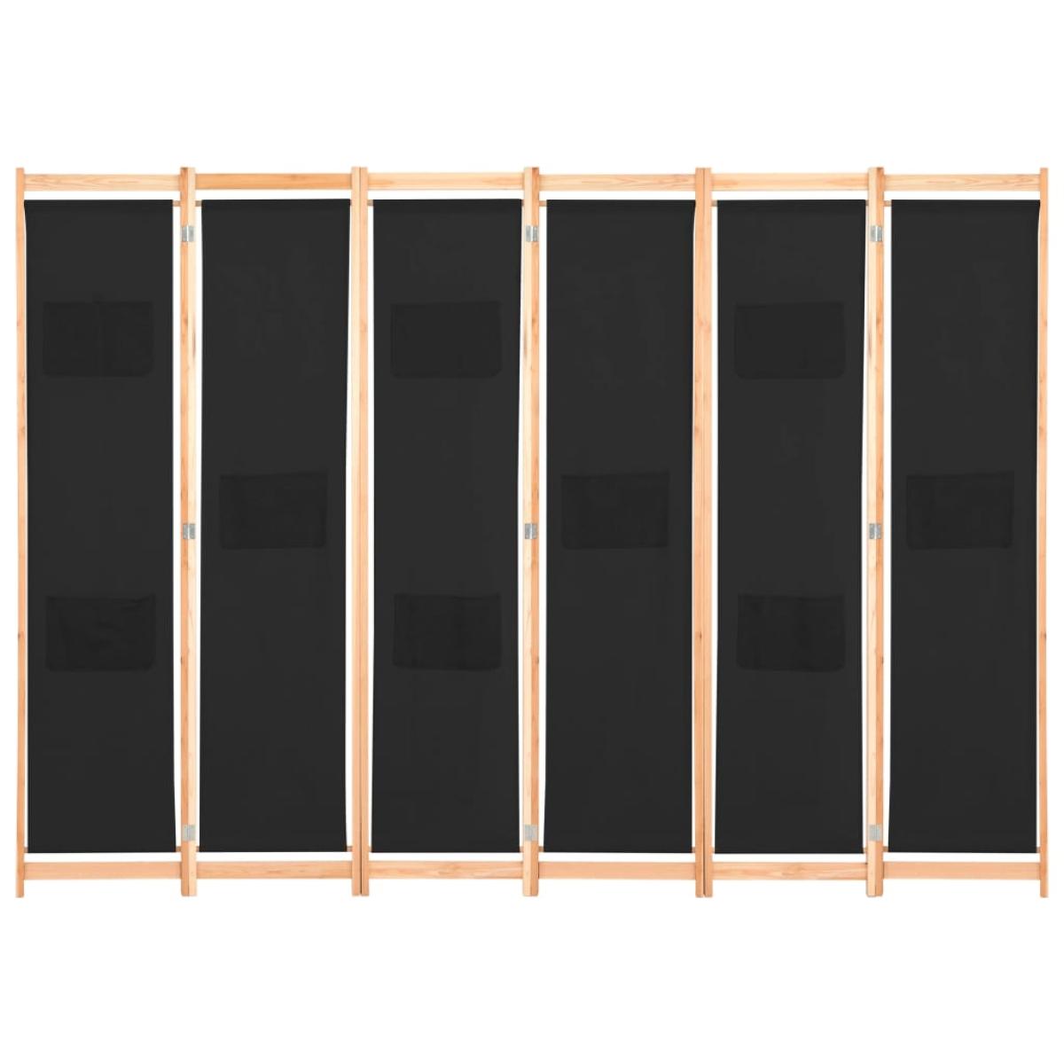 Biombo divisor de 6 paneles de tela negro 240x170x4 cm