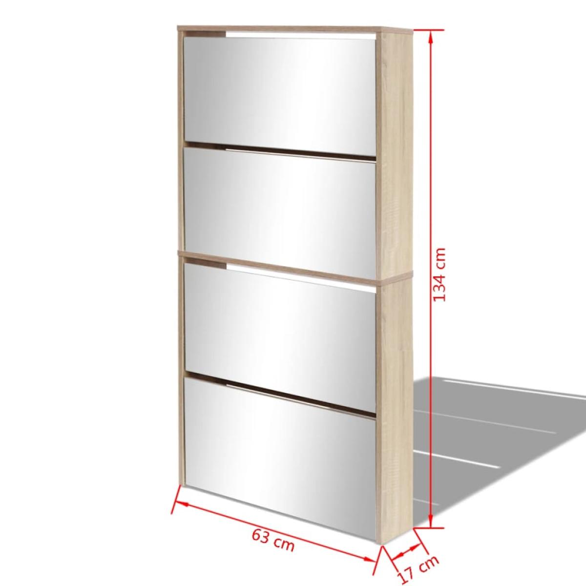 Mueble zapatero 4 compartimentos espejo color roble 63x17x134cm
