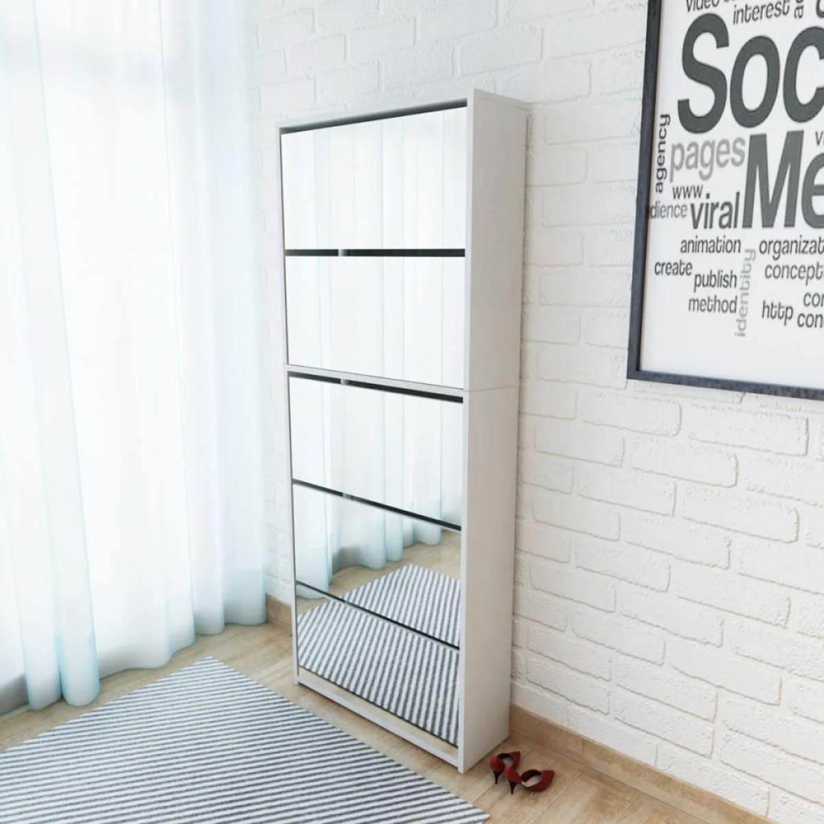 Mueble zapatero 5 cajones con espejo blanco 63x17x169,5 cm