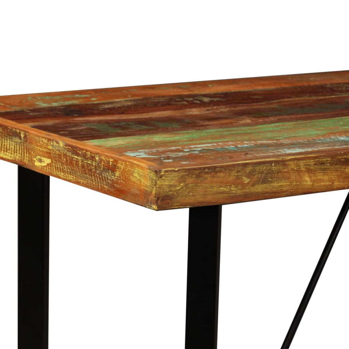 Mesa y 4 taburetes bar madera maciza reciclada cuero real lona
