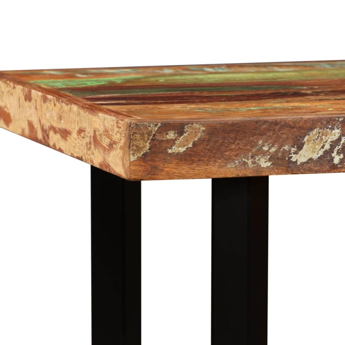 Mesa y 4 taburetes bar madera maciza reciclada cuero real lona