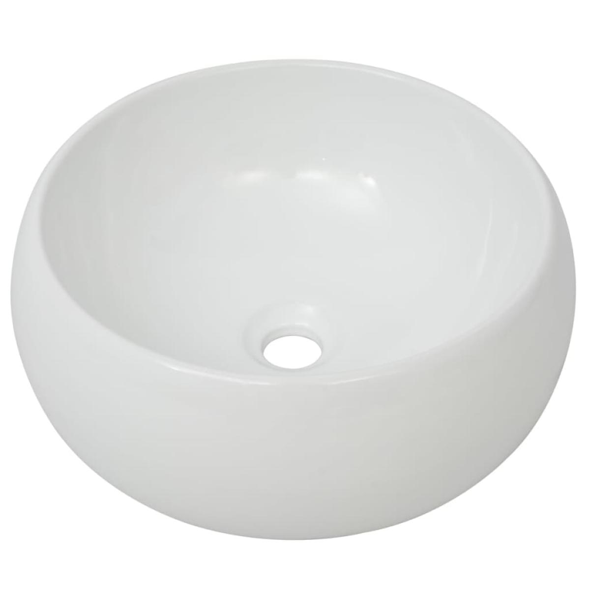 Lavabo de baño redondo con grifo mezclador cerámica blanco