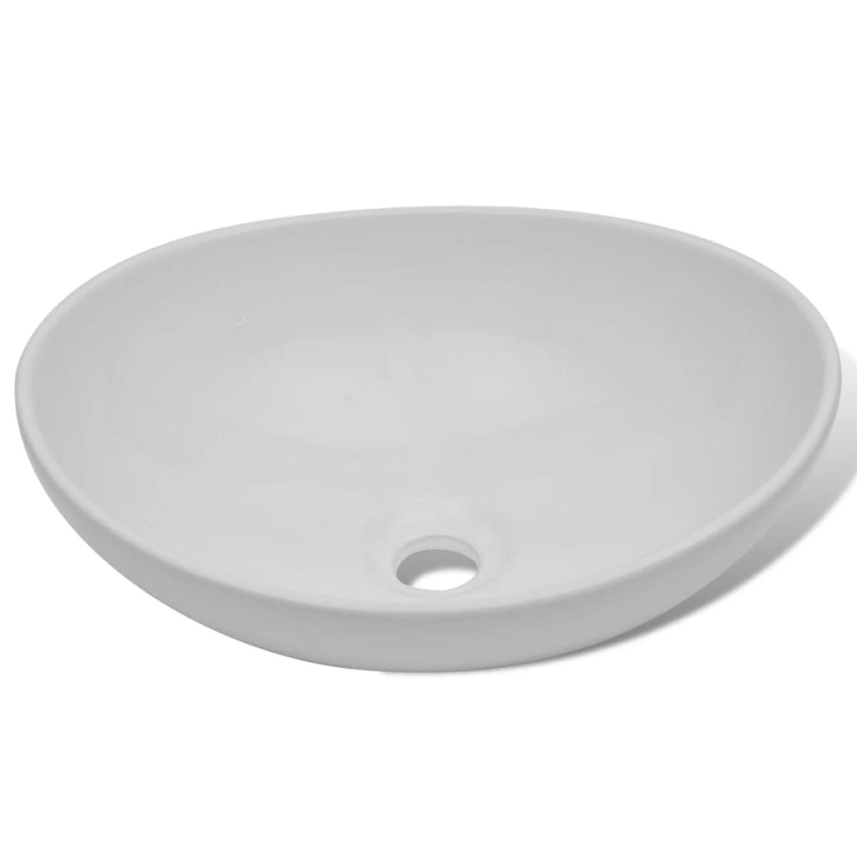 Lavabo de baño con grifo mezclador cerámica ovalado blanco