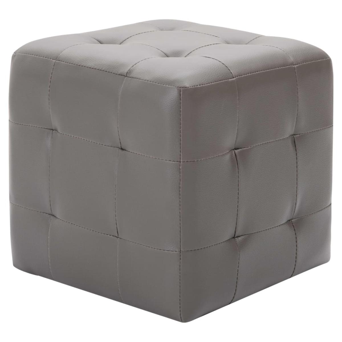 Puf 2 unidades cuero sintético gris 30x30x30 cm