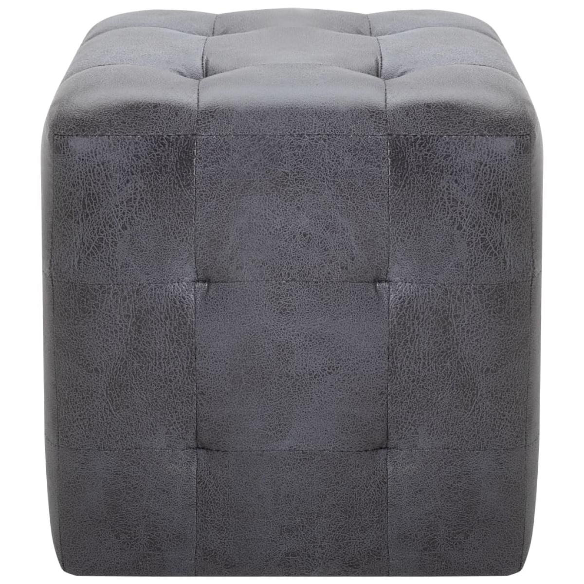 Puf 2 unidades piel de ante artificial gris 30x30x30 cm