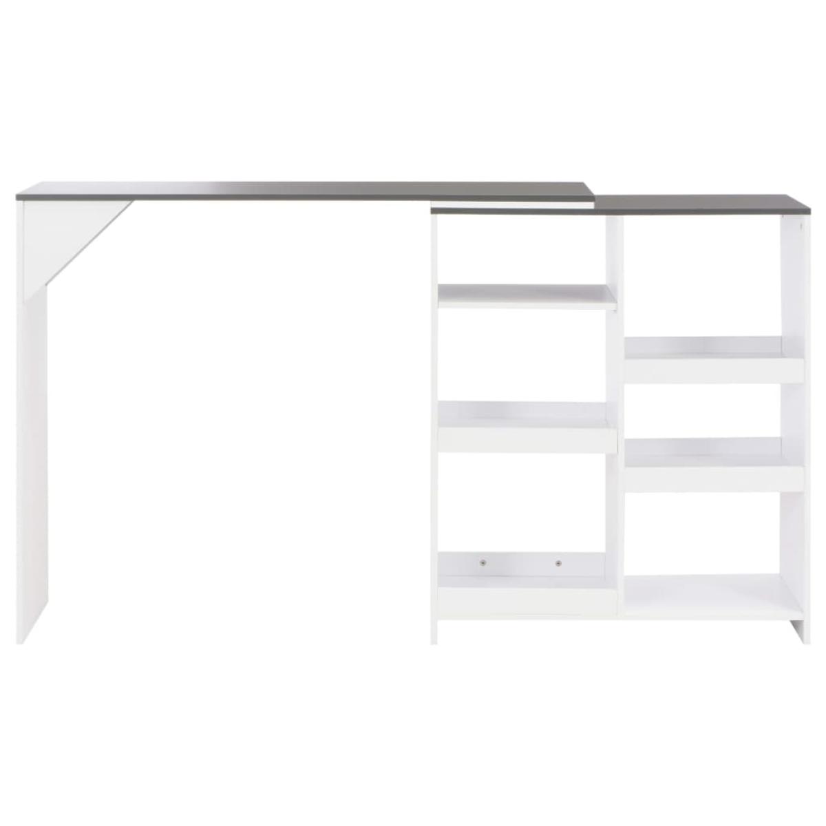 Mesa de bar con estantería móvil blanca 138x39x110 cm