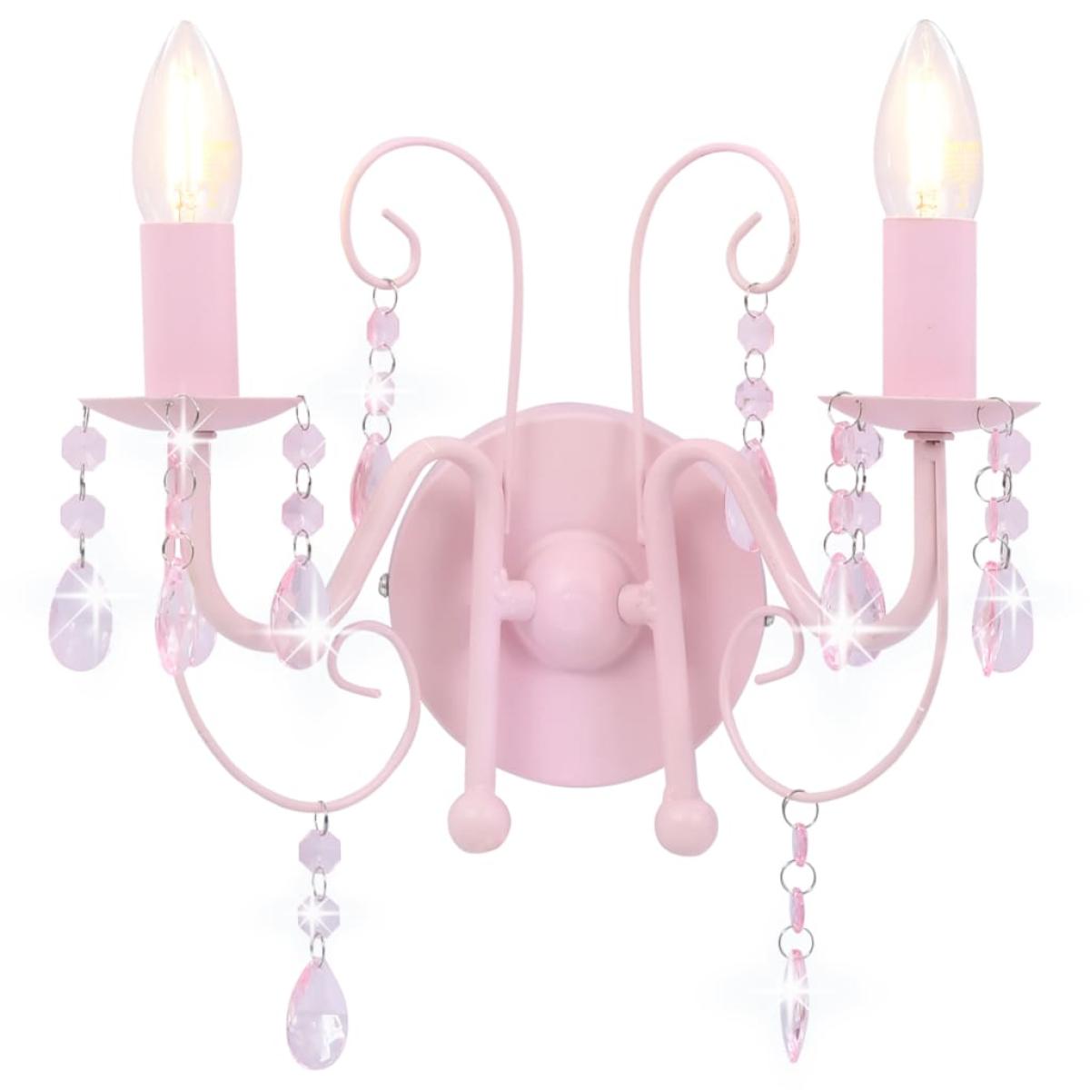 Lámpara de pared con cuentas rosa con 2 bombillas E14