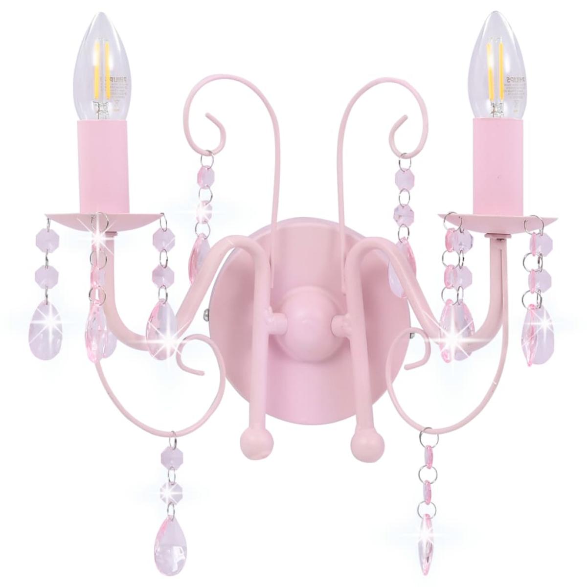 Lámpara de pared con cuentas rosa con 2 bombillas E14