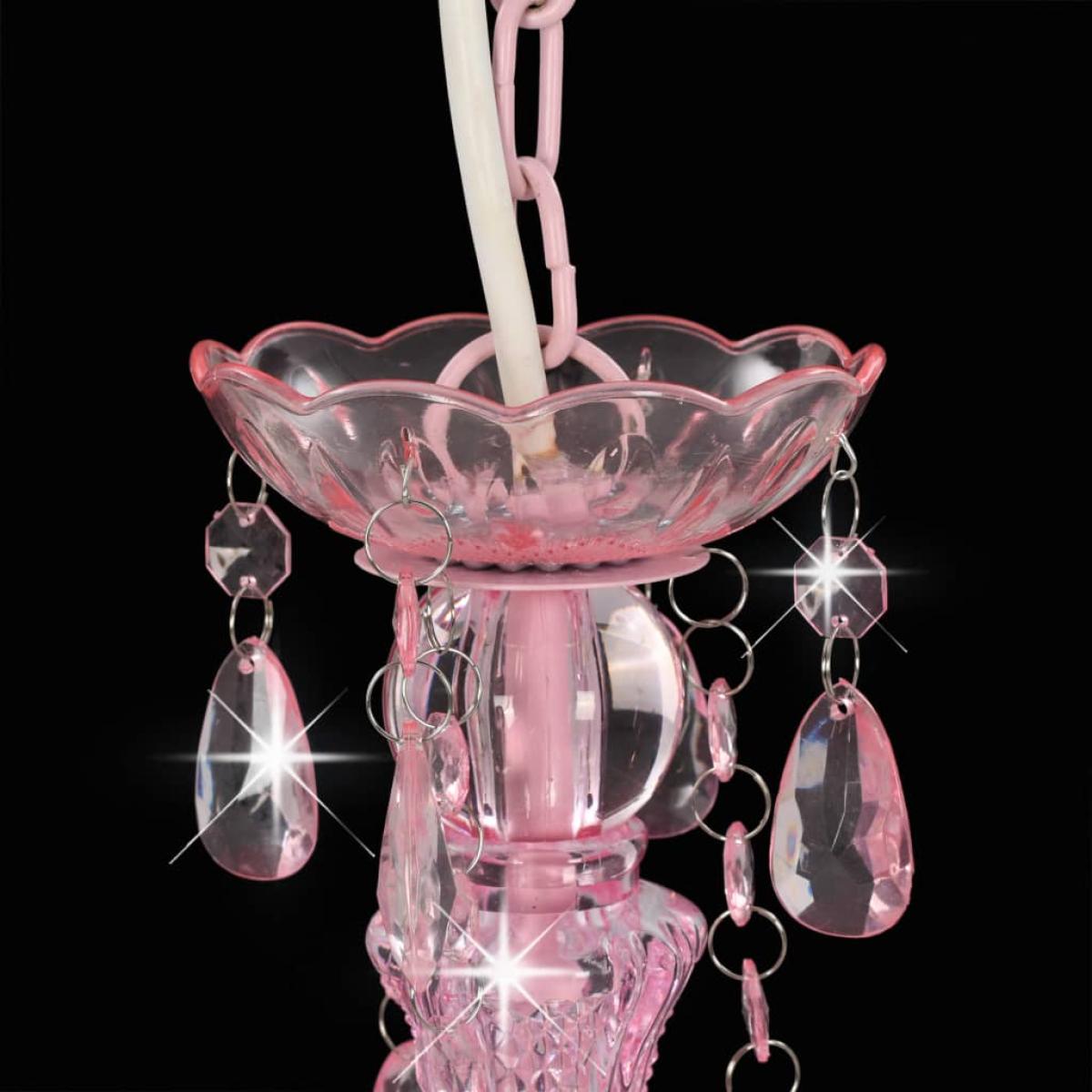 Lámpara de araña con cuentas rosa redonda 3 x E14