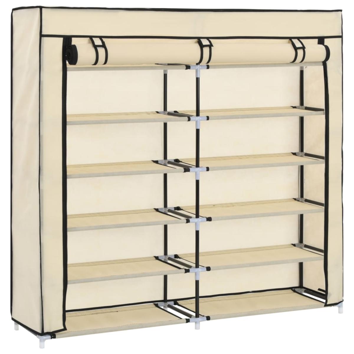 Mueble zapatero con funda de tela color crema 115x28x110 cm