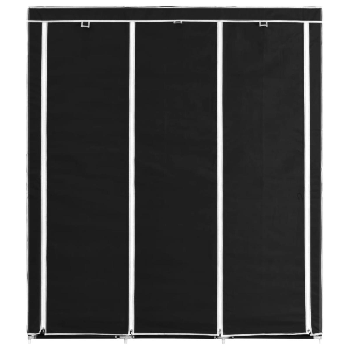 Armario con compartimentos y varillas tela negro 150x45x175 cm