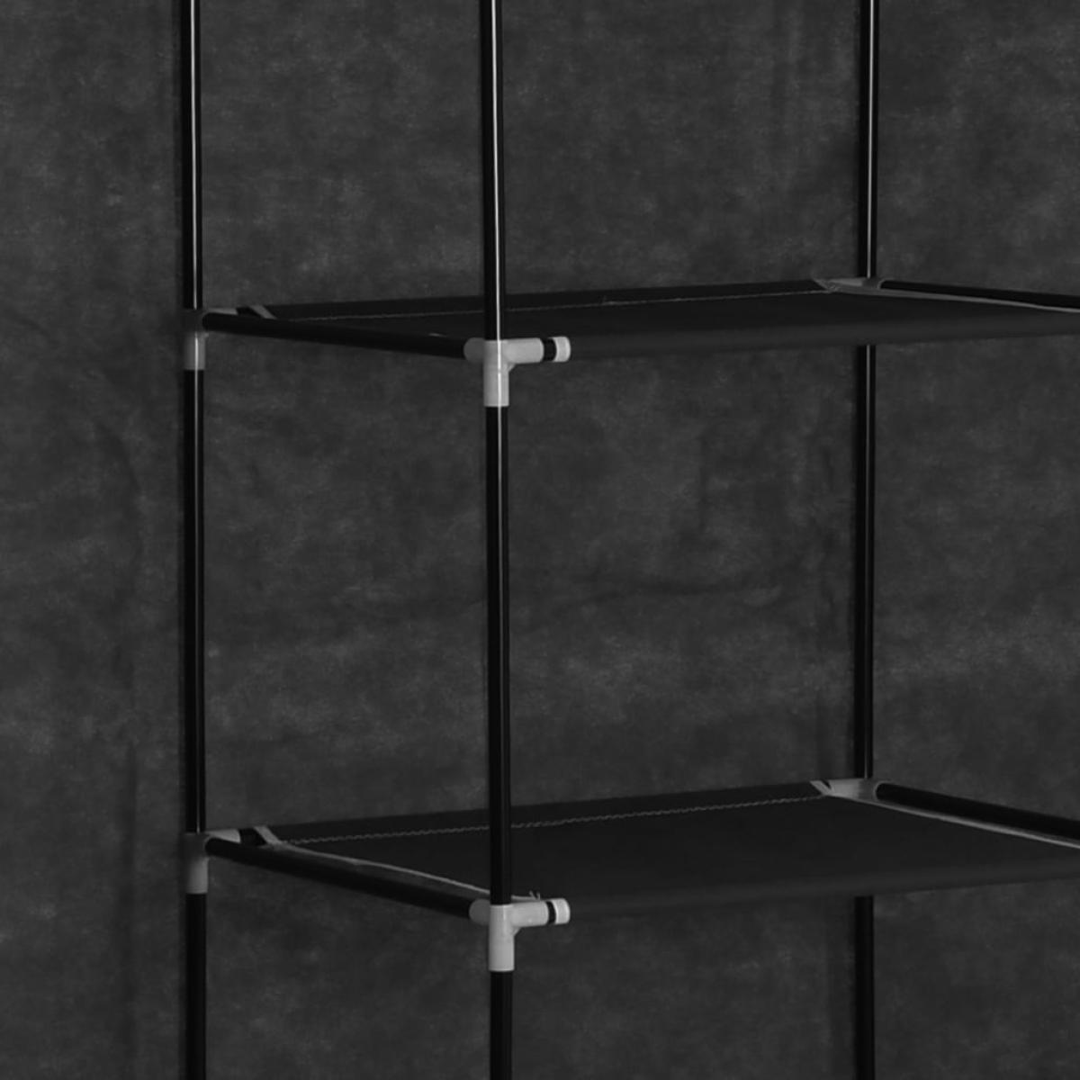 Armario con compartimentos y varillas tela negro 150x45x175 cm
