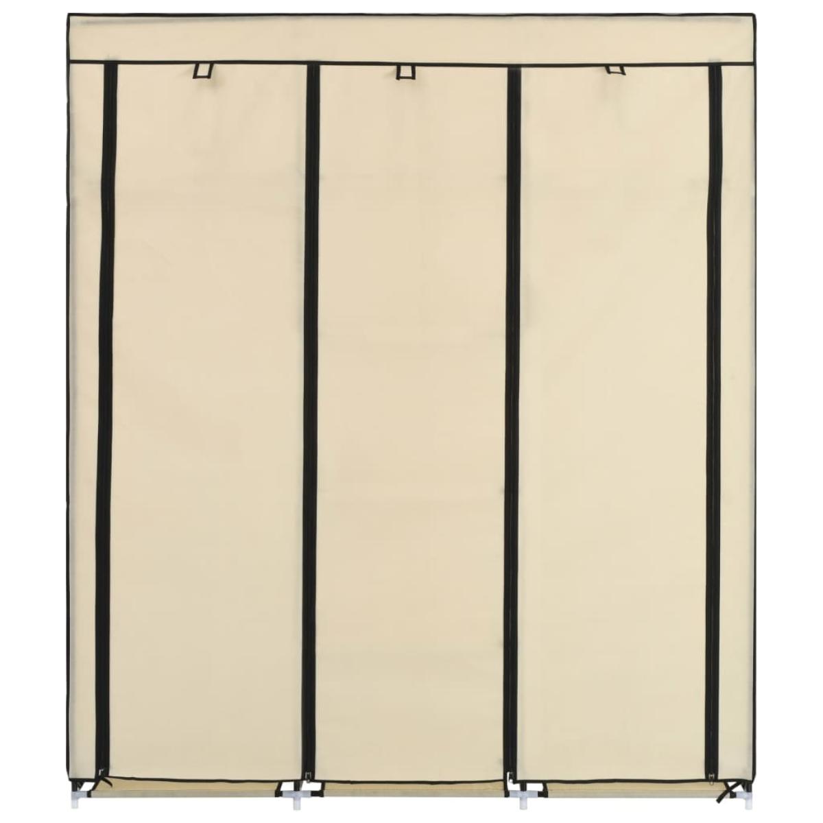 Armario con compartimentos y varillas tela crema 150x45x175 cm