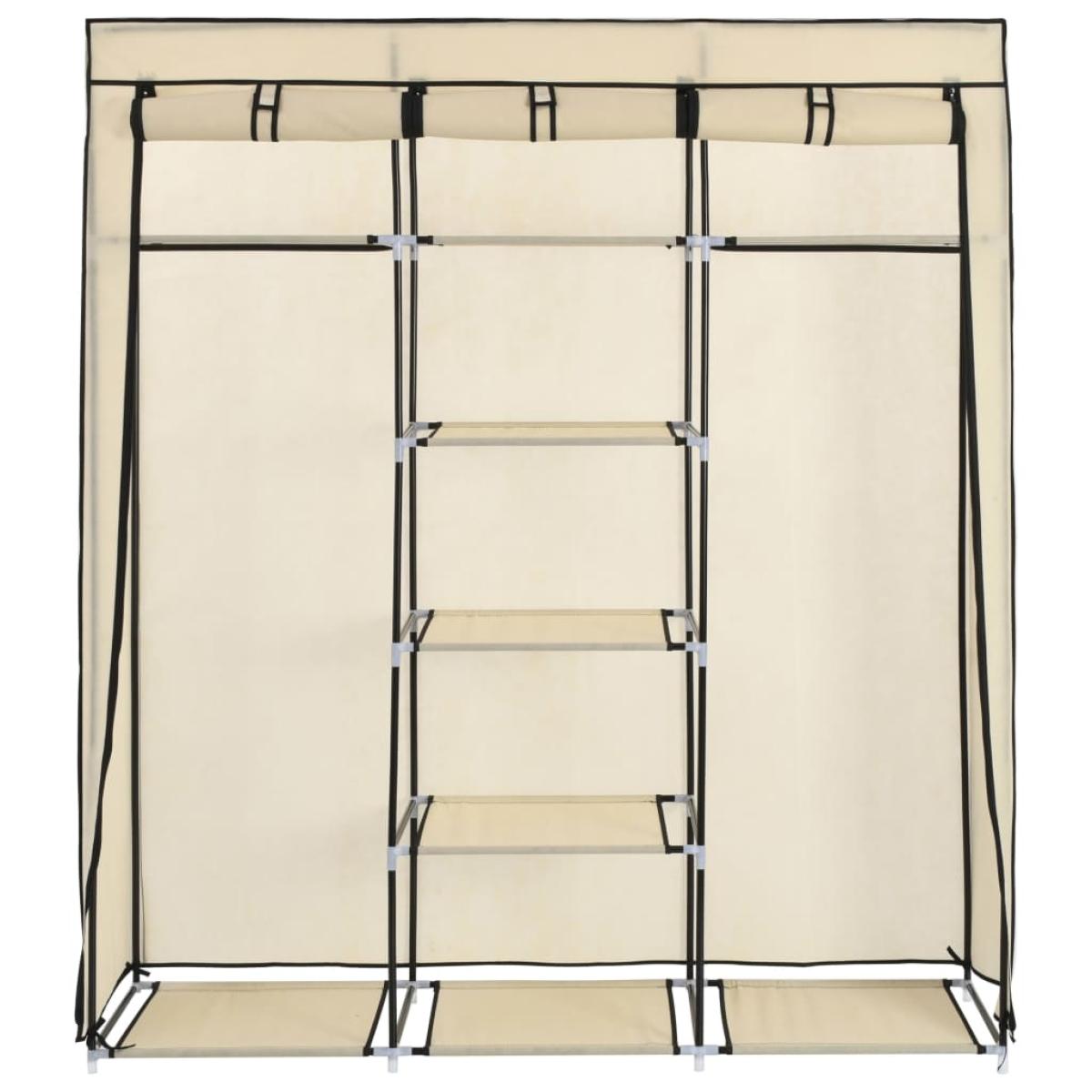 Armario con compartimentos y varillas tela crema 150x45x175 cm