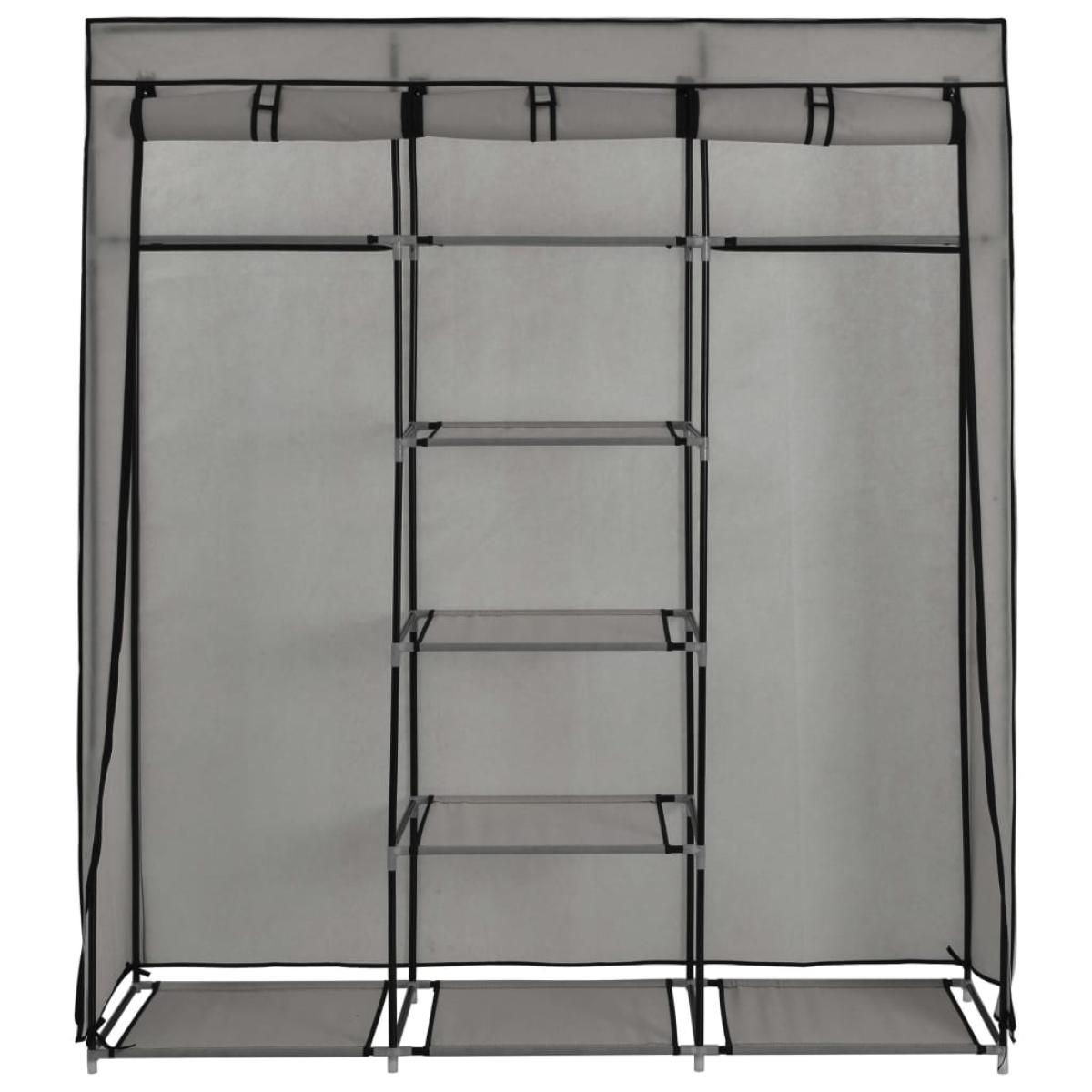 Armario con compartimentos y varillas tela gris 150x45x175 cm