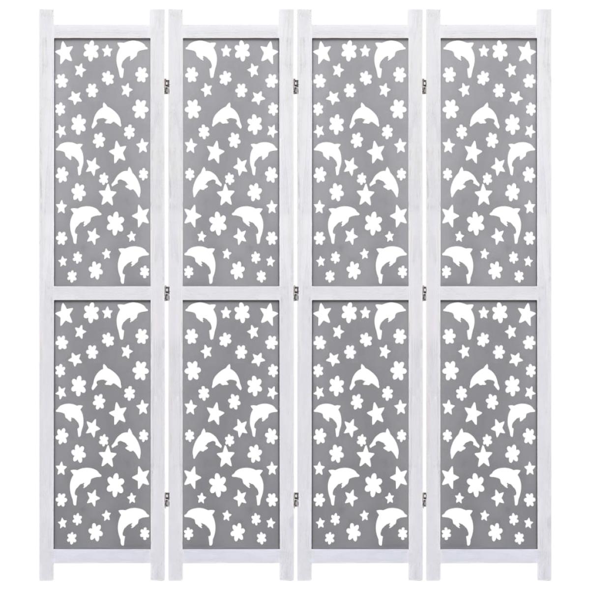 Biombo de 4 paneles de madera maciza gris 140x165 cm