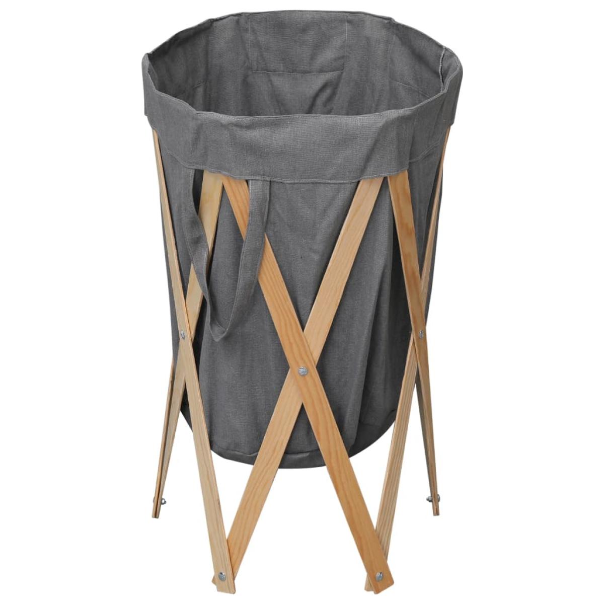 Cesto para colada plegable madera y tela gris