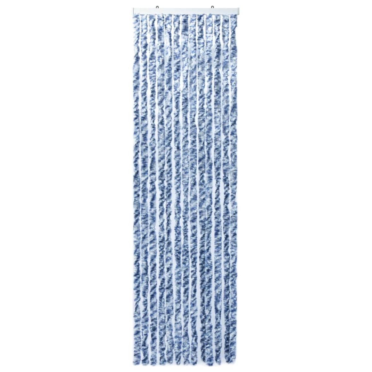 Cortina mosquitera chenilla azul blanco y plateada 56x185 cm 