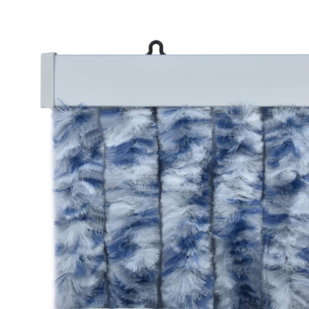 Cortina mosquitera chenilla azul blanco y plateada 56x185 cm 