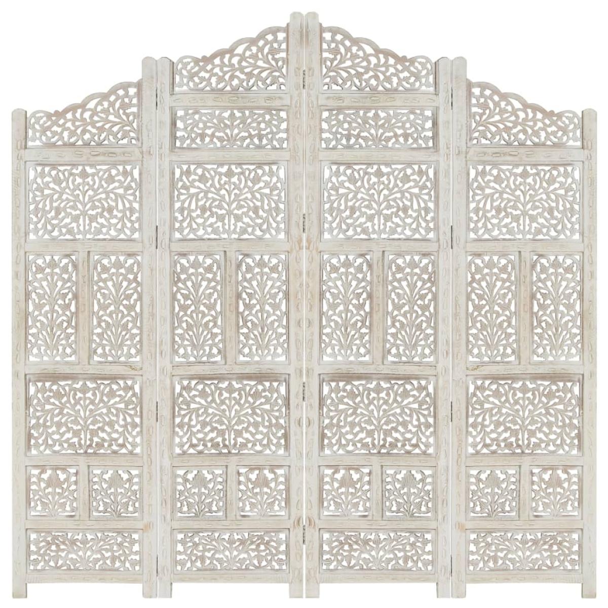 Biombo 4 paneles tallado a mano madera mango blanco 160x165 cm