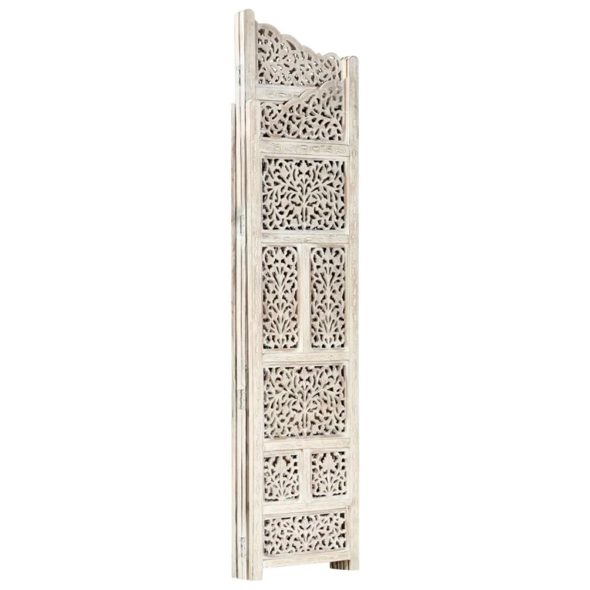 Biombo 4 paneles tallado a mano madera mango blanco 160x165 cm