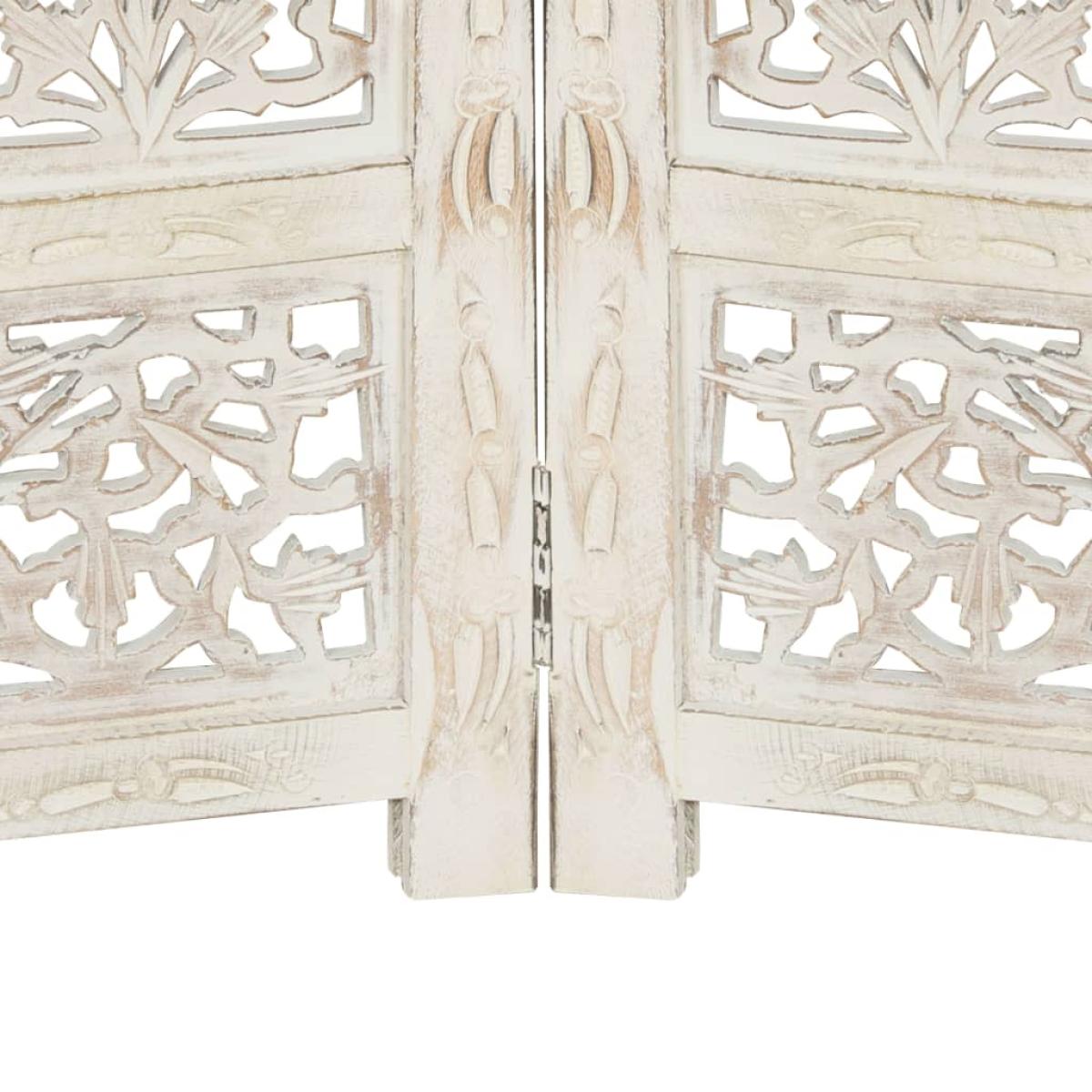 Biombo 4 paneles tallado a mano madera mango blanco 160x165 cm