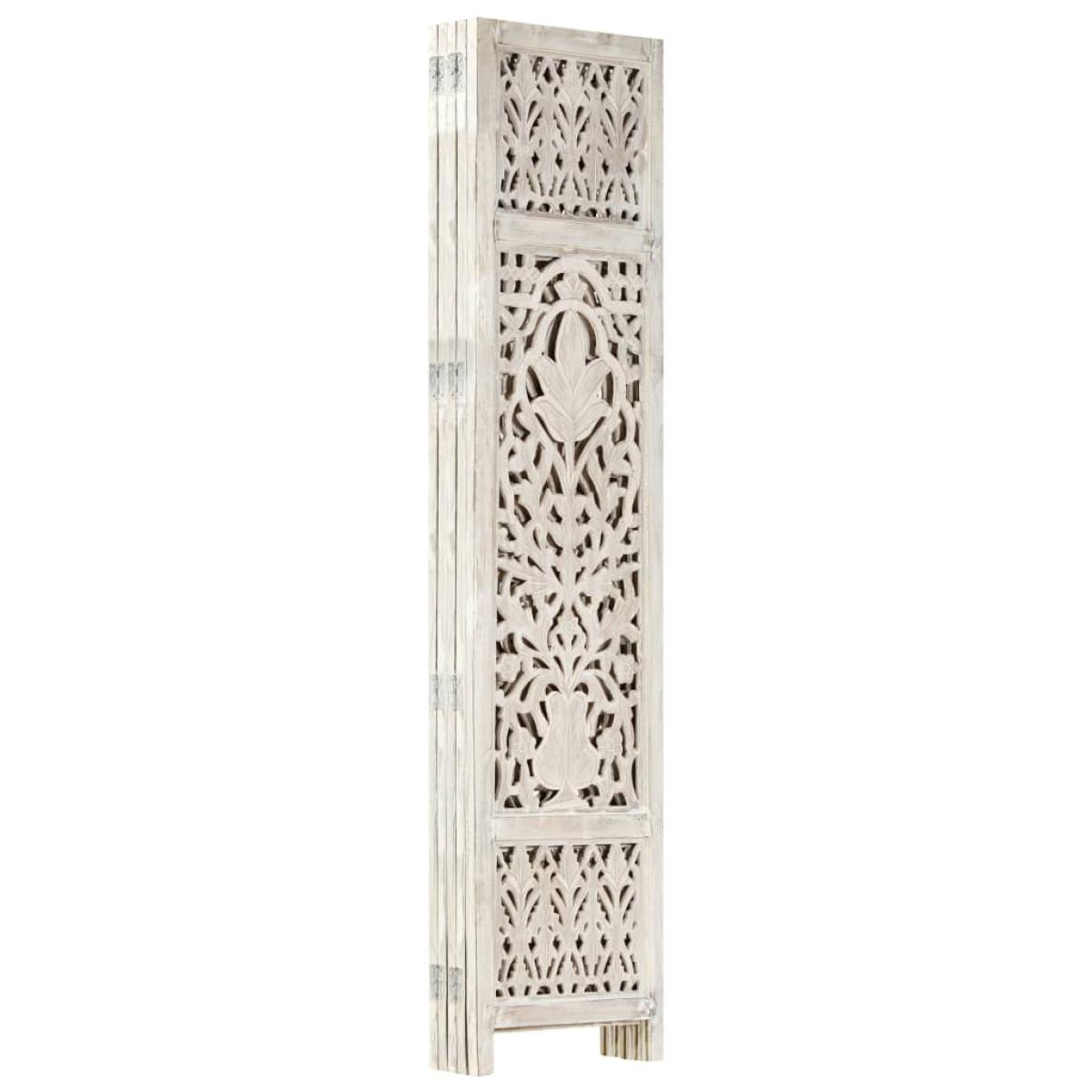 Biombo 5 paneles tallado a mano madera mango blanco 200x165 cm