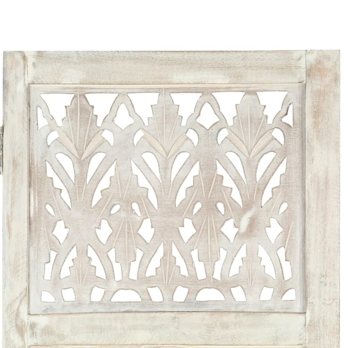 Biombo 5 paneles tallado a mano madera mango blanco 200x165 cm