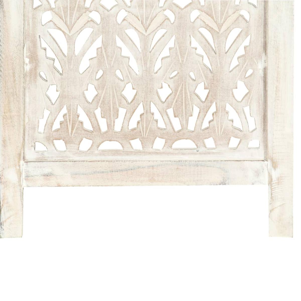 Biombo 5 paneles tallado a mano madera mango blanco 200x165 cm