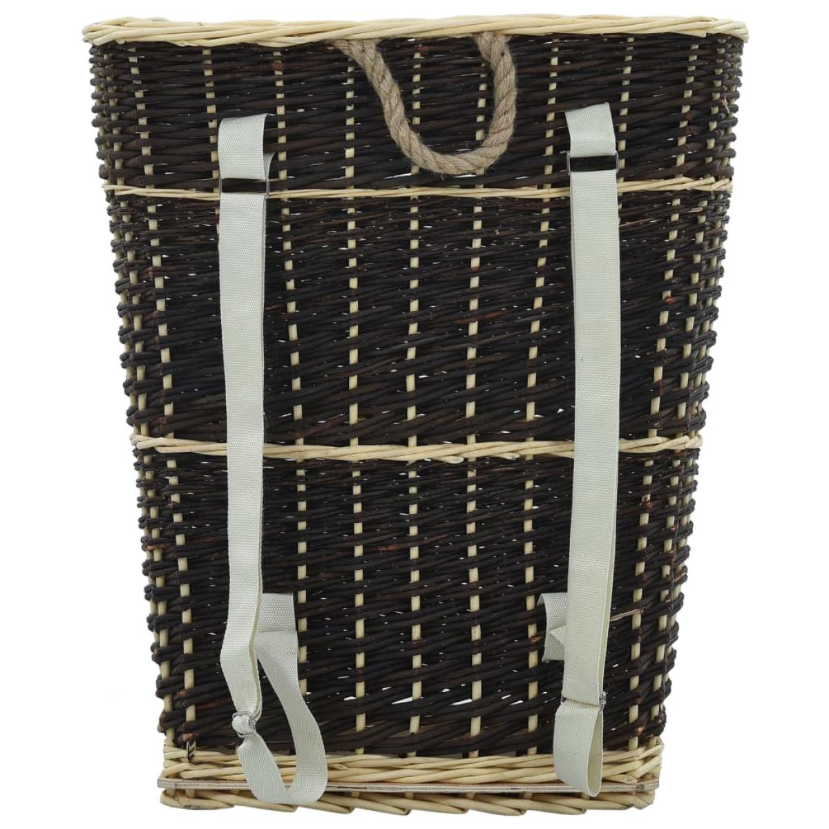 Cesto para leña con correas transporte sauce natural 57x51x69cm