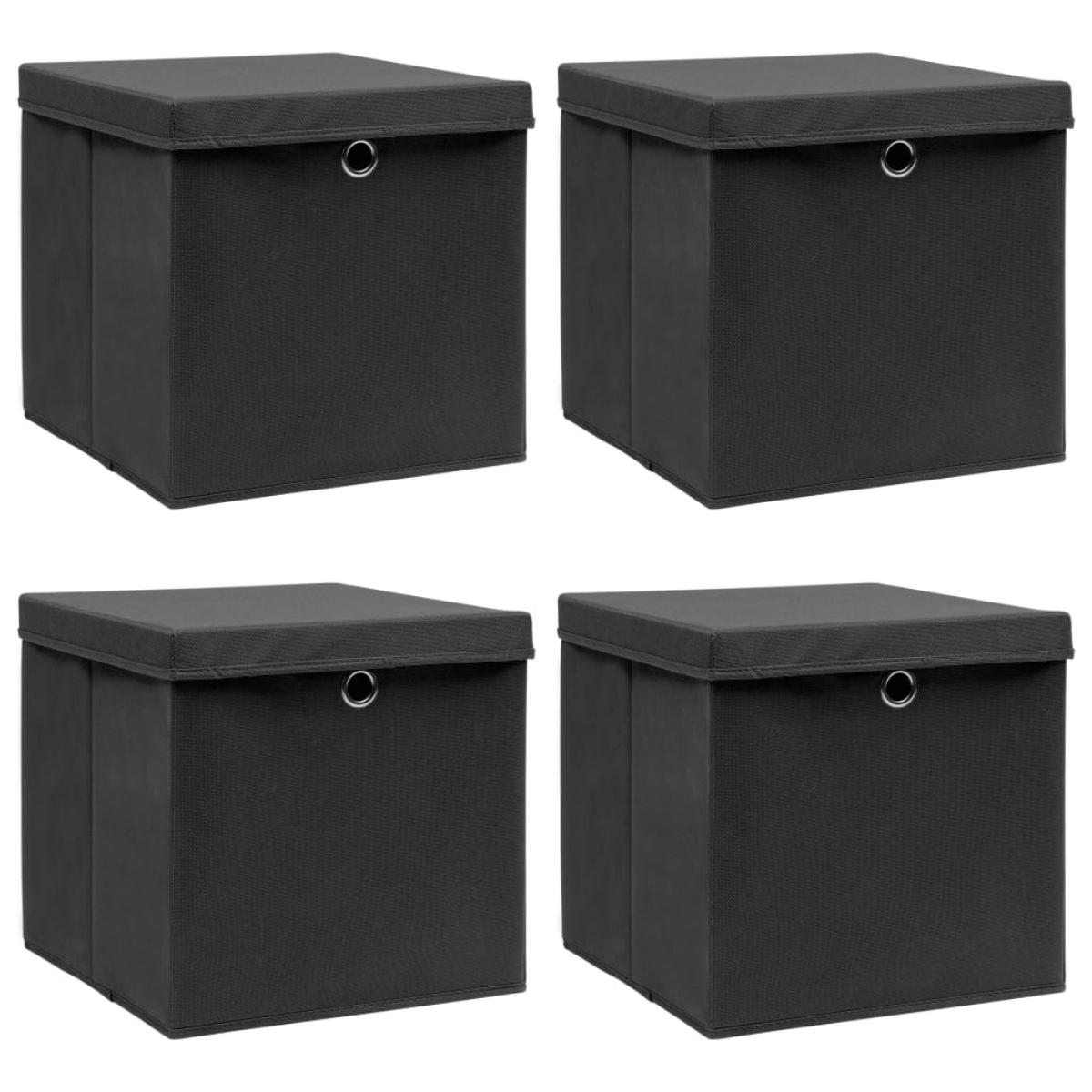 Cajas de almacenaje con tapa 4 uds tela 32x32x32 cm negro