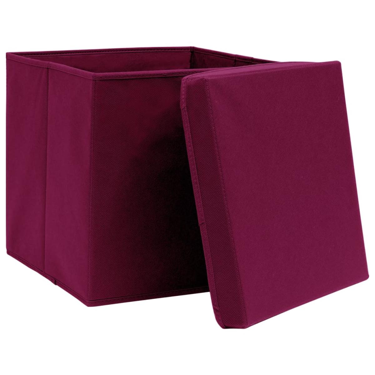 Cajas de almacenaje con tapas 4 uds tela rojo oscuro 32x32x32cm