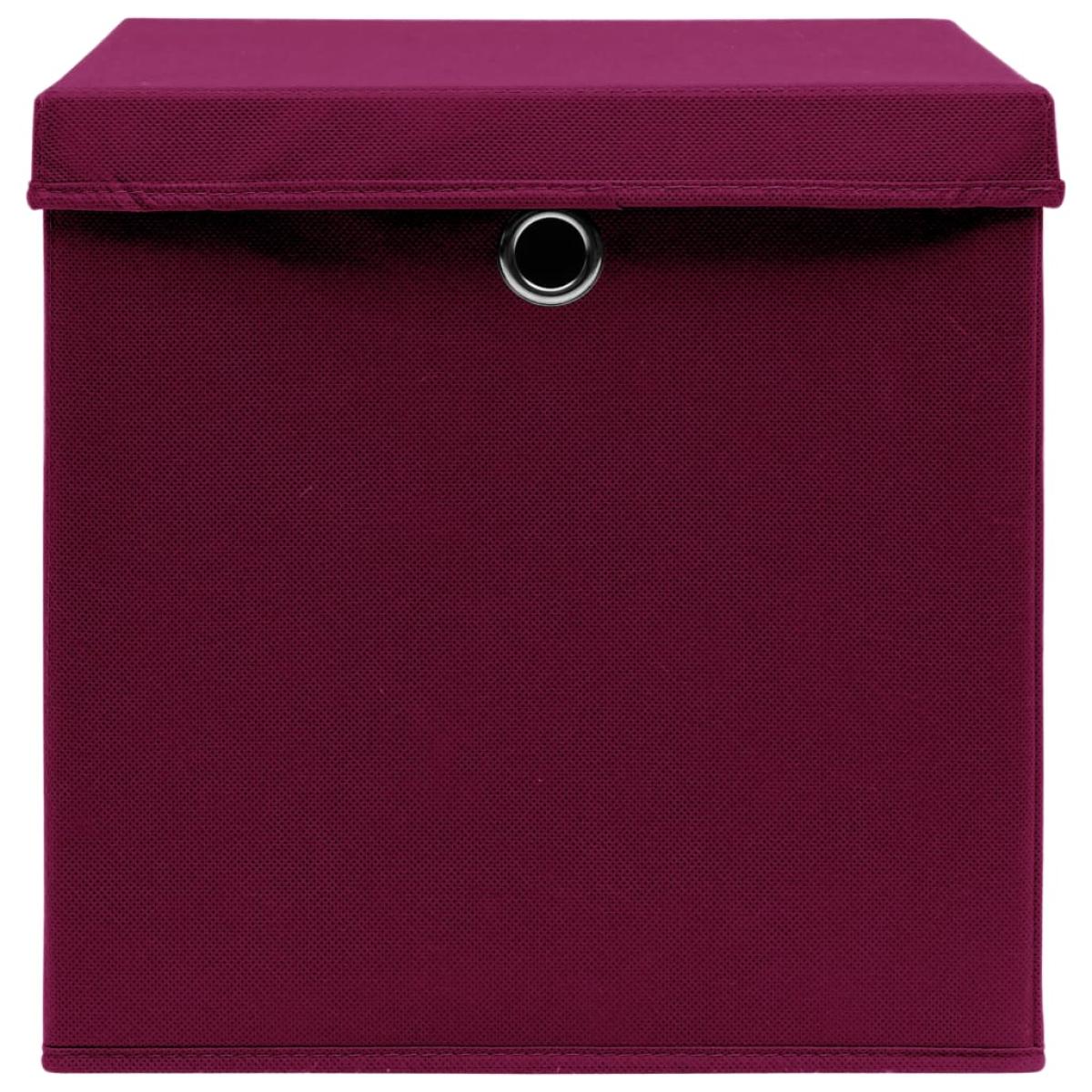 Cajas de almacenaje con tapas 4 uds tela rojo oscuro 32x32x32cm