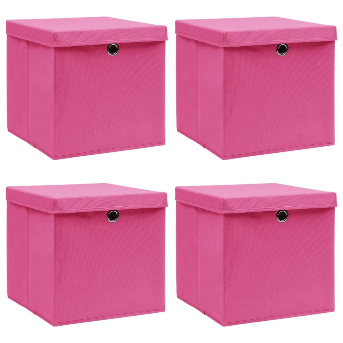 Cajas de almacenaje con tapas 4 unidades tela rosa 32x32x32 cm