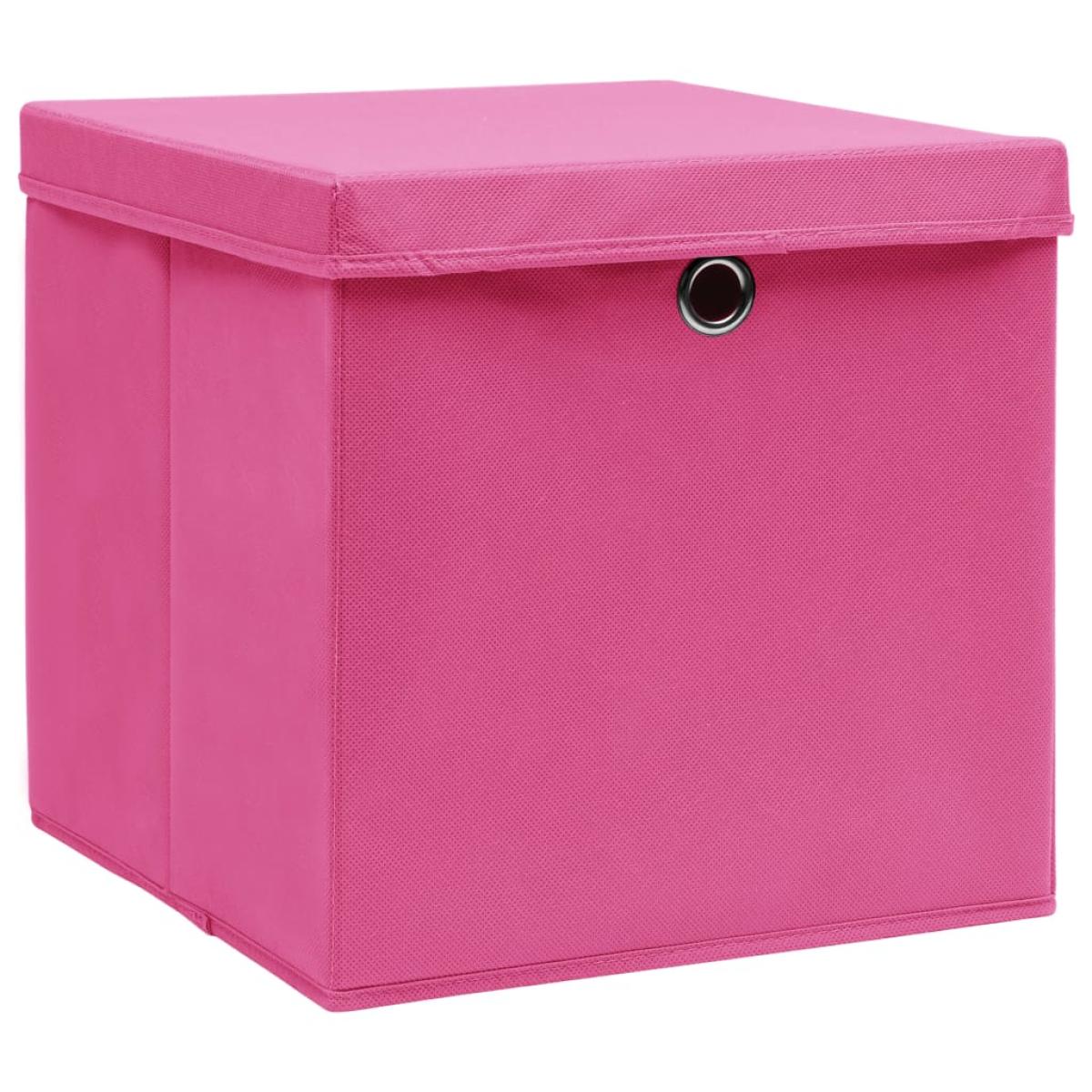 Cajas de almacenaje con tapas 4 unidades tela rosa 32x32x32 cm