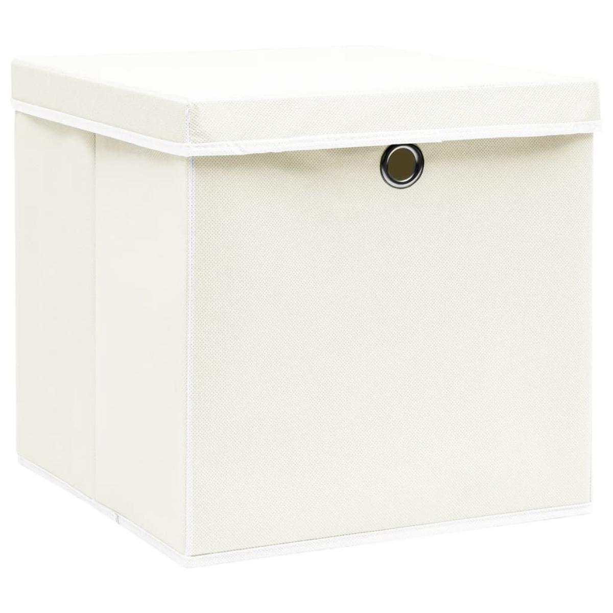 Cajas de almacenaje con tapas 4 unidades tela blanco 32x32x32cm