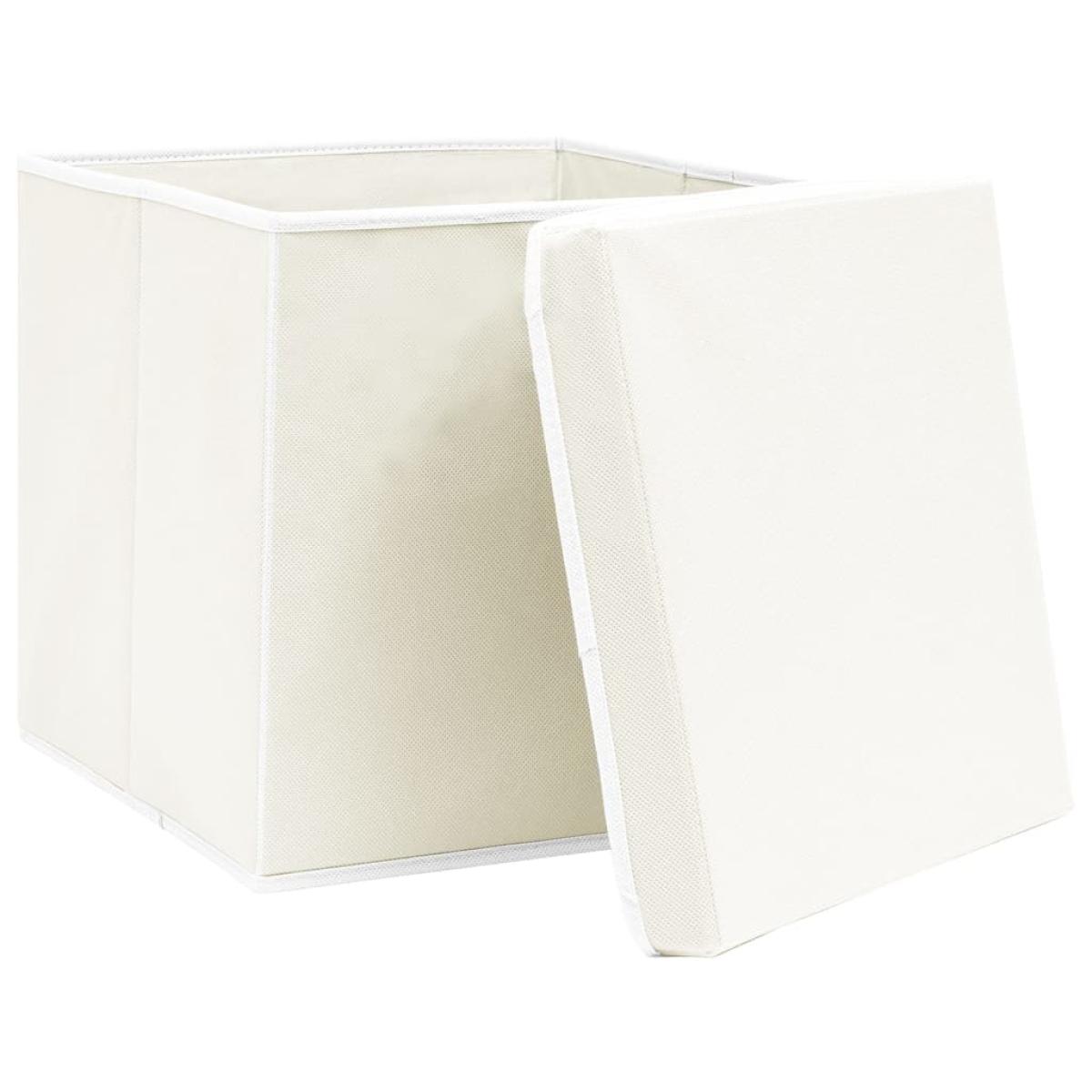 Cajas de almacenaje con tapas 4 unidades tela blanco 32x32x32cm