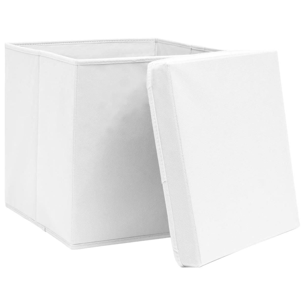 Cajas de almacenaje con tapas 10 uds tela blanco 32x32x32 cm
