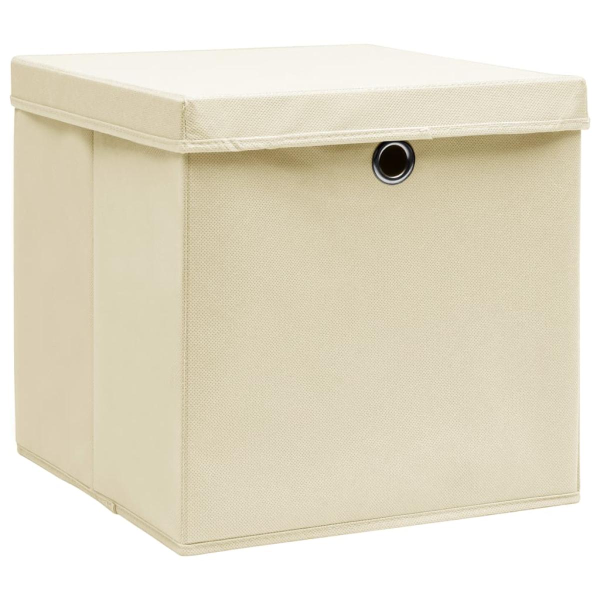 Cajas de almacenaje con tapa 10 uds tela crema 32x32x32 cm