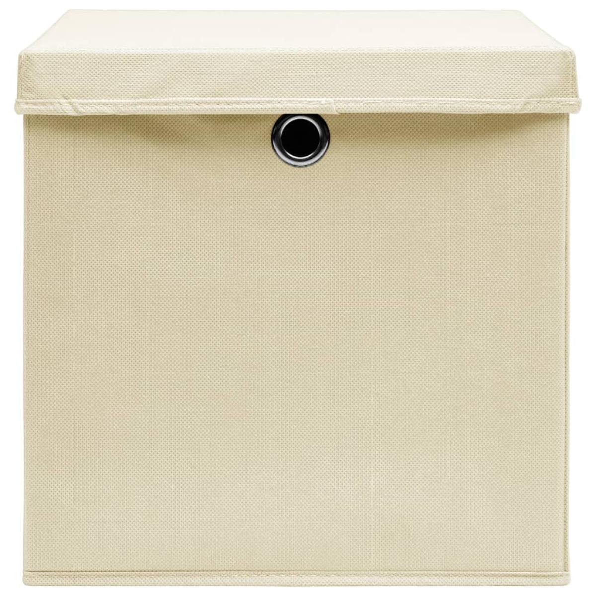 Cajas de almacenaje con tapa 10 uds tela crema 32x32x32 cm