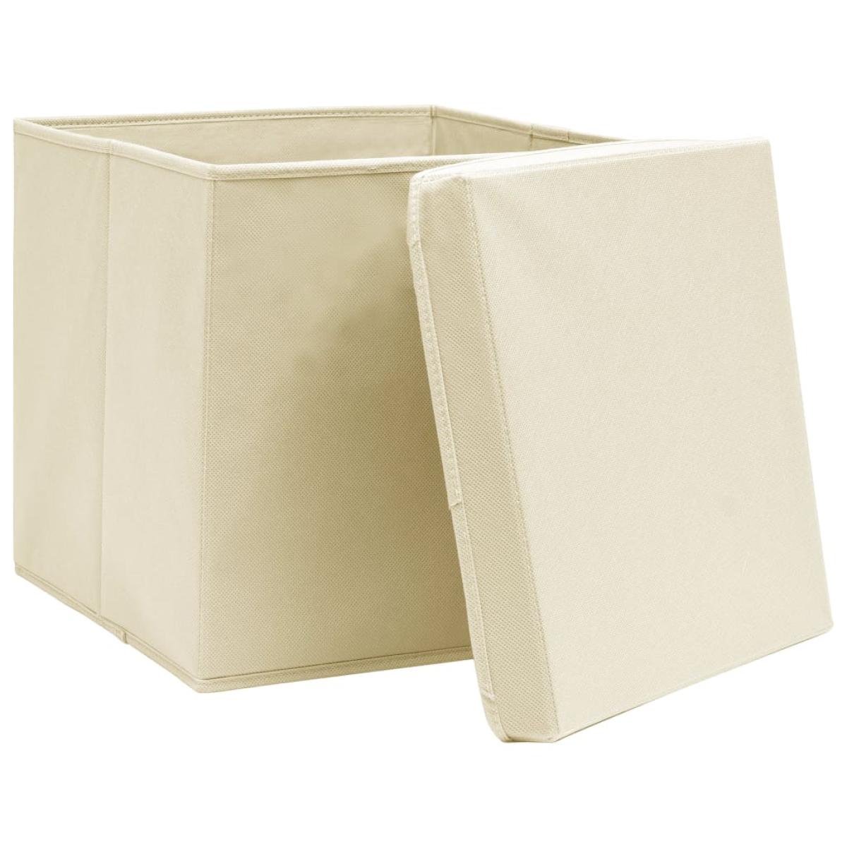 Cajas de almacenaje con tapa 10 uds tela crema 32x32x32 cm