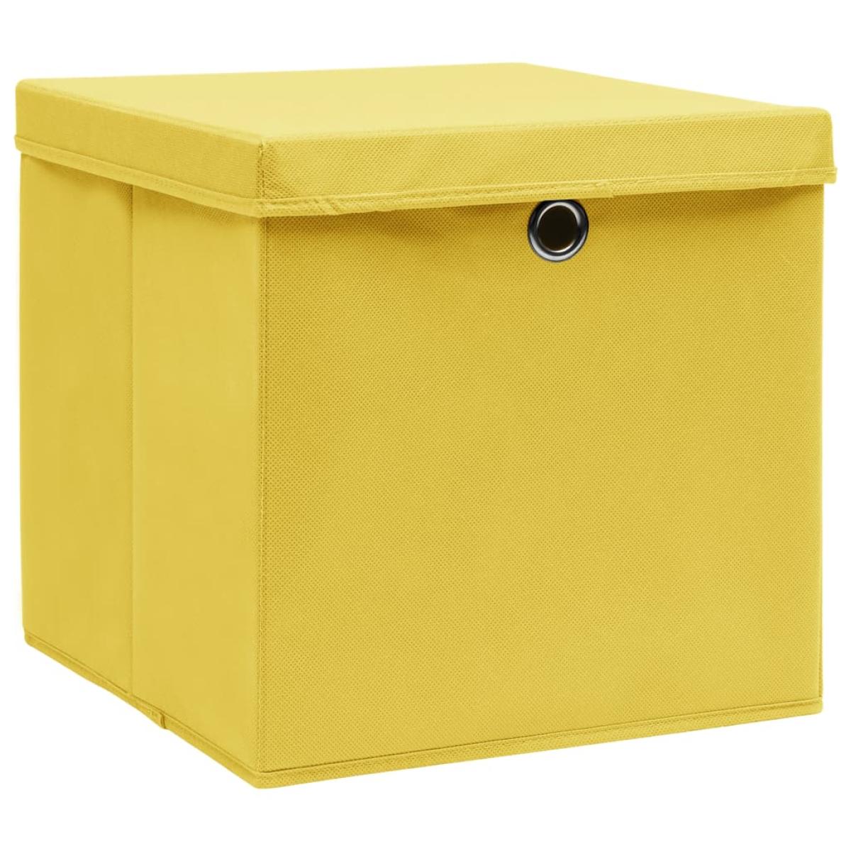 Cajas de almacenaje con tapas 4 uds tela amarillo 32x32x32cm