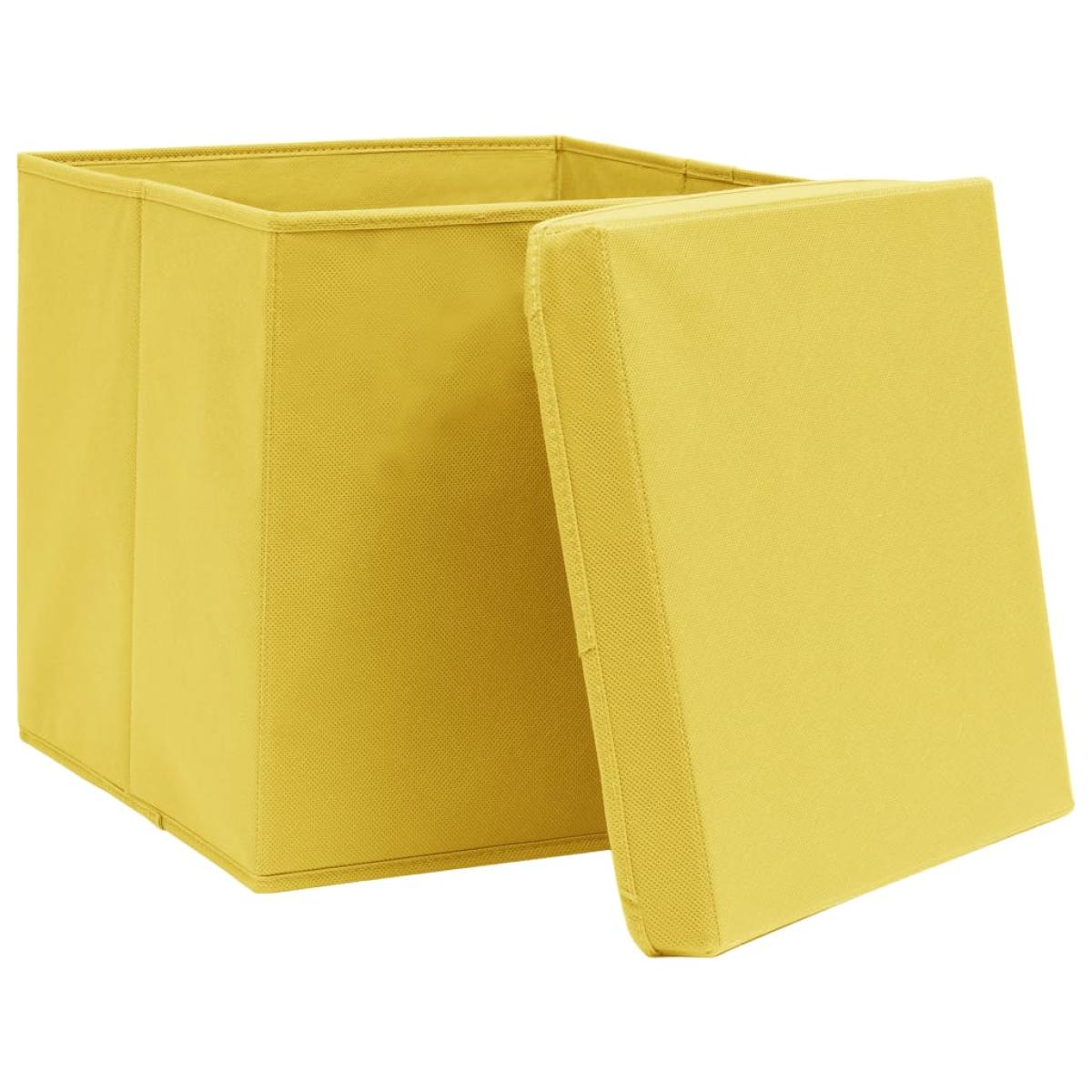 Cajas de almacenaje con tapas 4 uds tela amarillo 32x32x32cm