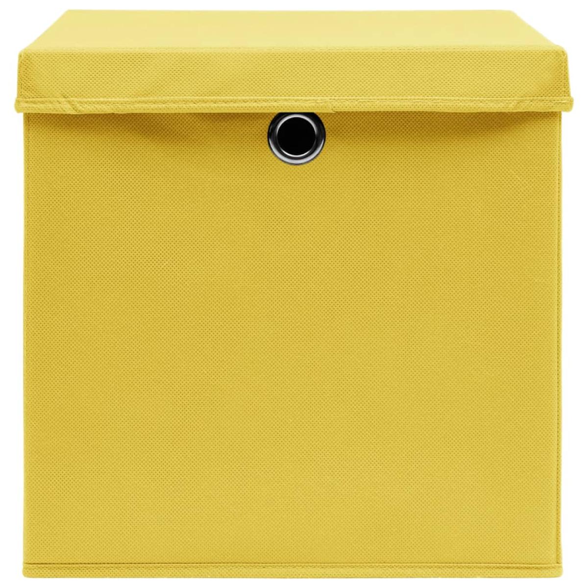 Cajas de almacenaje con tapas 4 uds tela amarillo 32x32x32cm