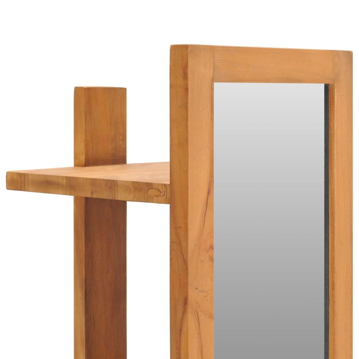 Espejo de pared con estantes madera de teca maciza 30x30x120 cm