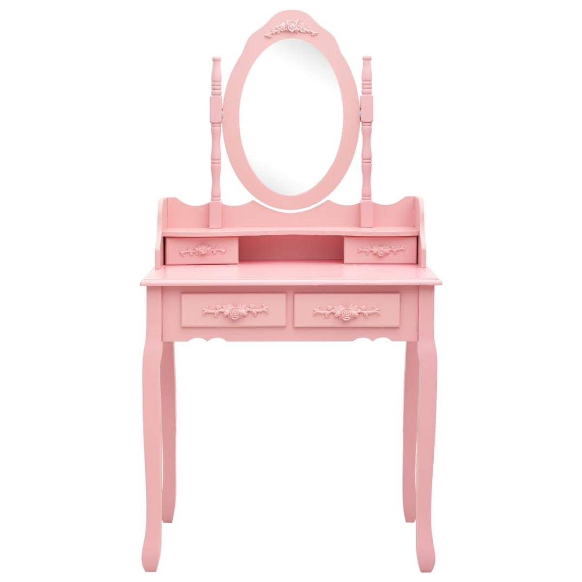 Juego de tocador y taburete madera paulownia rosa 75x69x140 cm