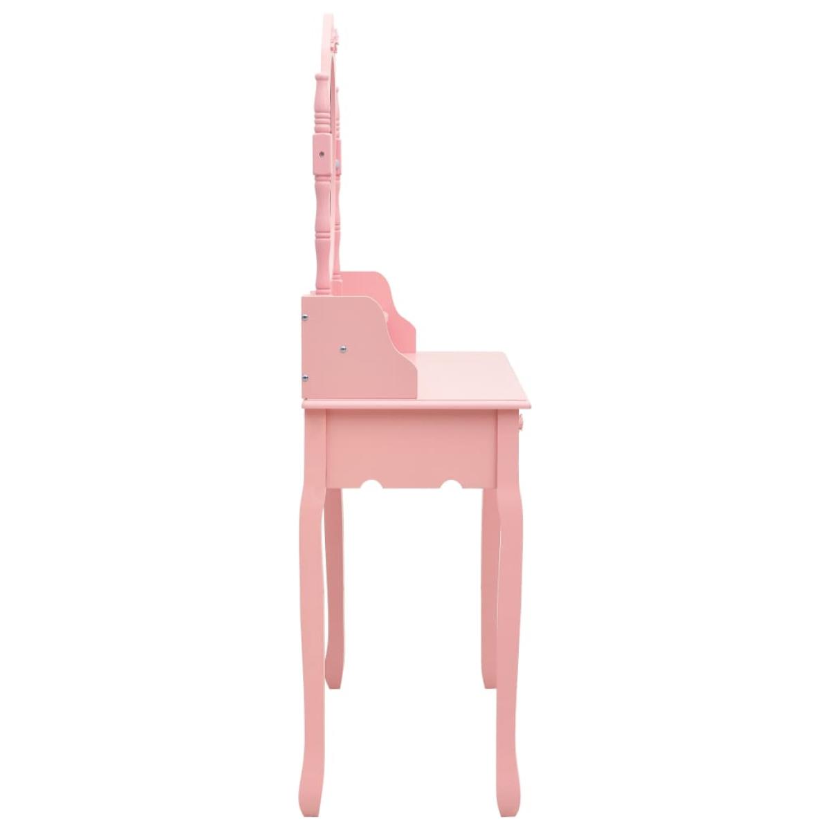Juego de tocador y taburete madera paulownia rosa 75x69x140 cm
