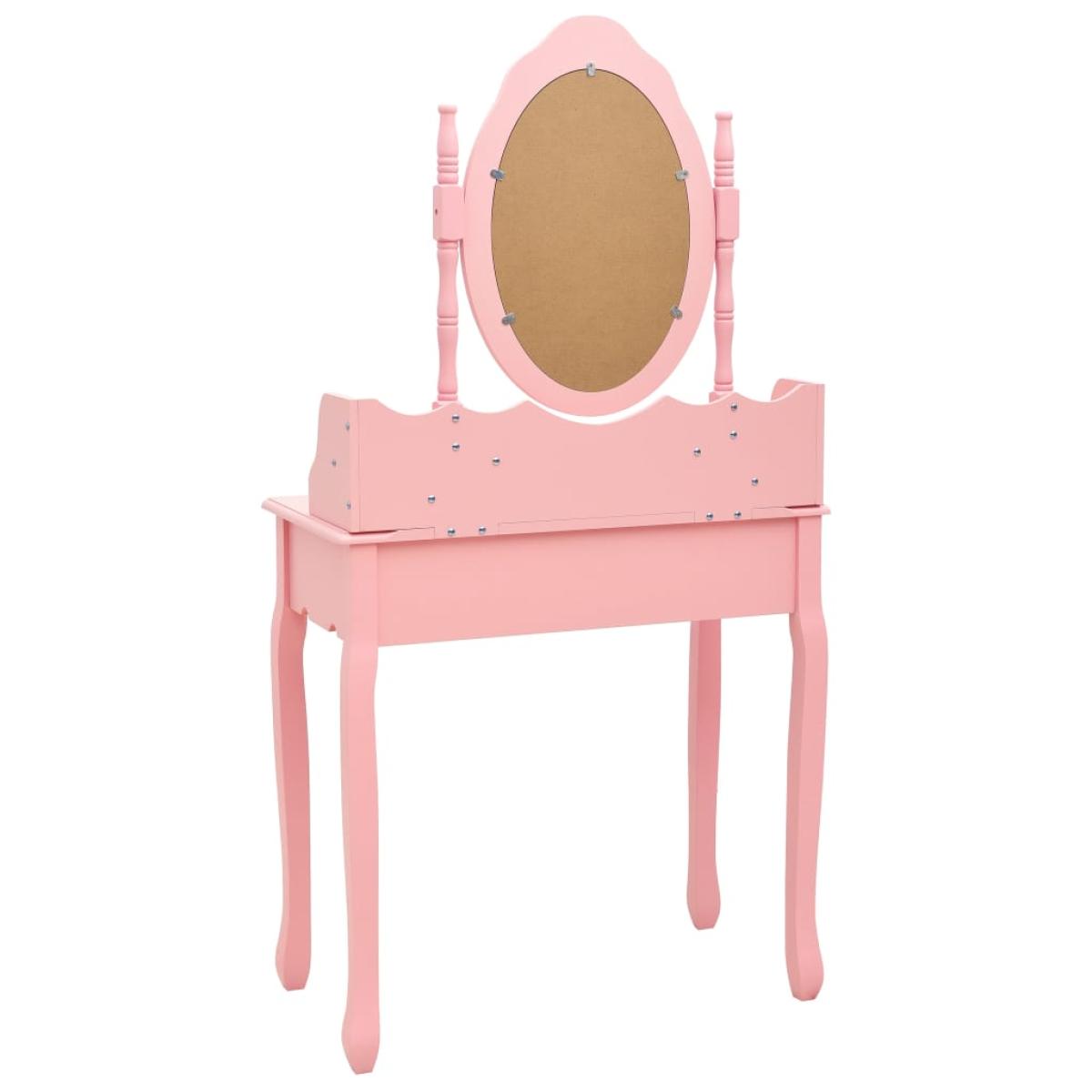 Juego de tocador y taburete madera paulownia rosa 75x69x140 cm