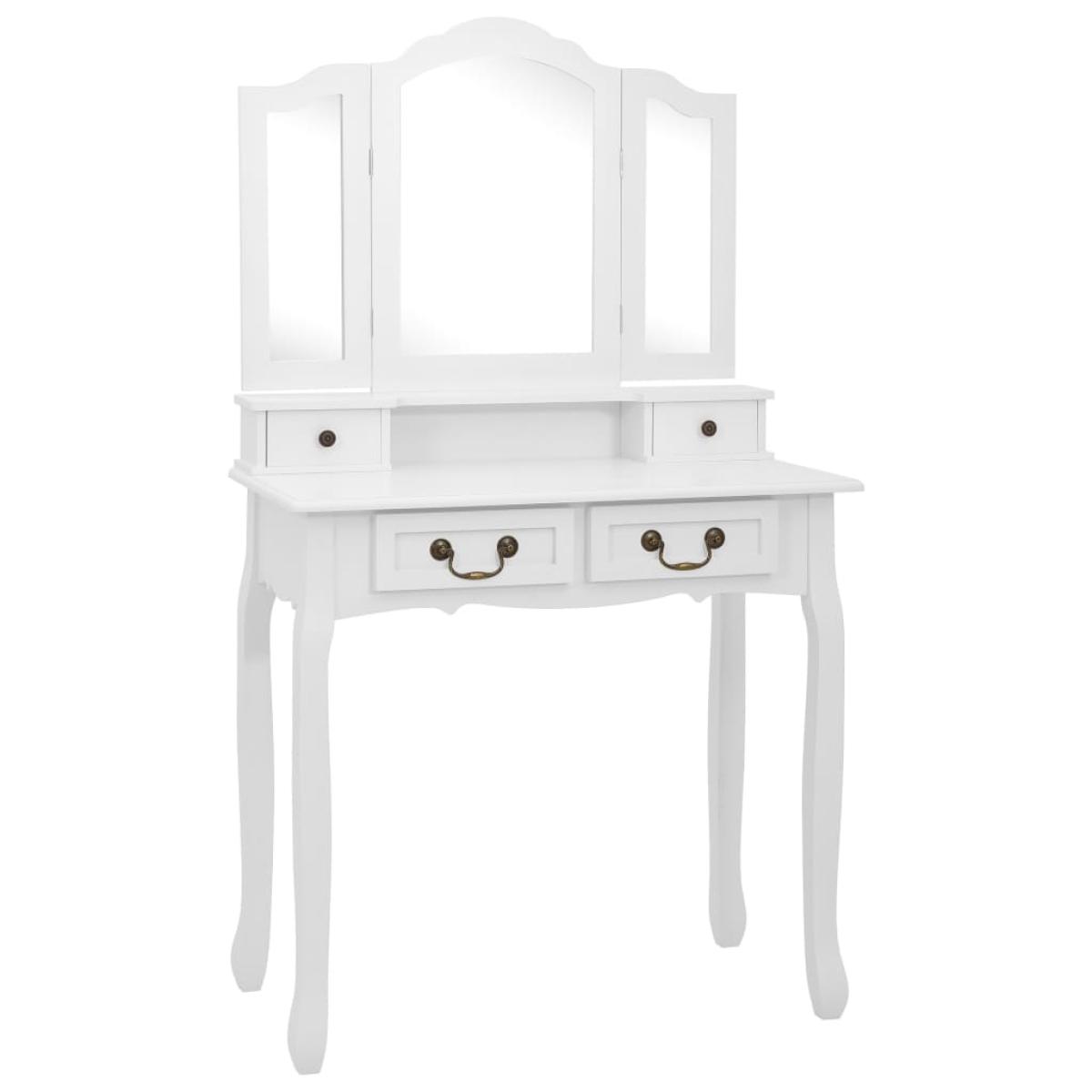 Juego de tocador y taburete madera paulownia blanco 80x69x141cm