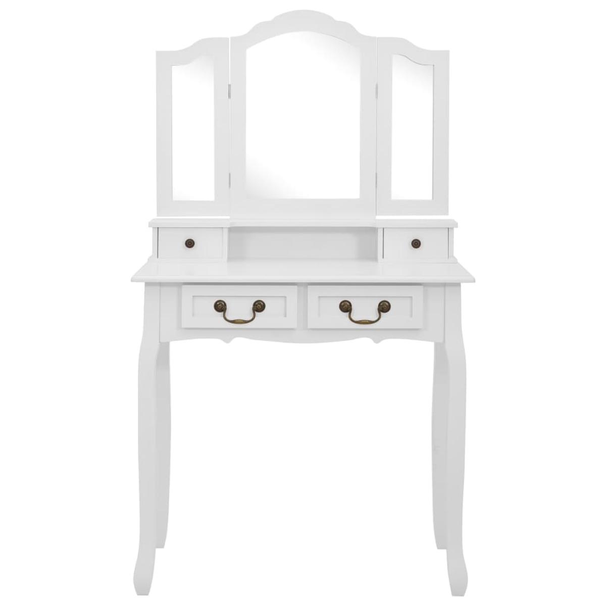 Juego de tocador y taburete madera paulownia blanco 80x69x141cm